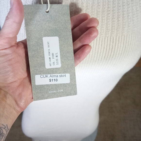 Charlies Cream Ribbed Maxi Pencil Skirt Cocktail - Picture 2 of 3